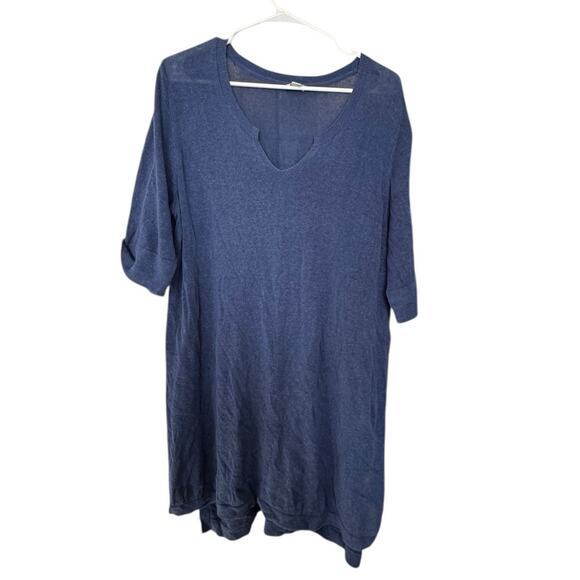 J Jill Womens Large Roll Tab Tunic Long Line Sweater Linen Blend Blue Old‎ Money - Picture 1 of 9